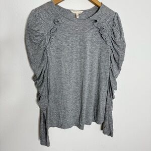 Rebecca Taylor Gray Ruffle Jersey top Long Rushing sleeves Sz L